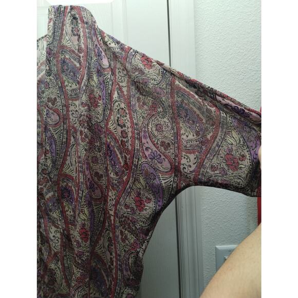 Faded Glory Women's Size XL Pink Purple Paisley Sheer Dolman Sleeve Cardigan - Picture 4 of 5